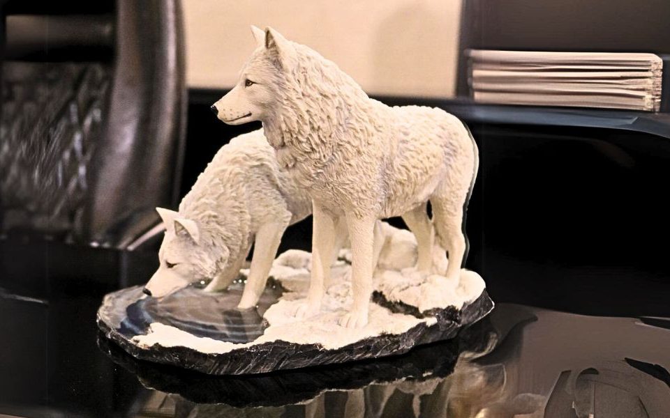 White wolf statue