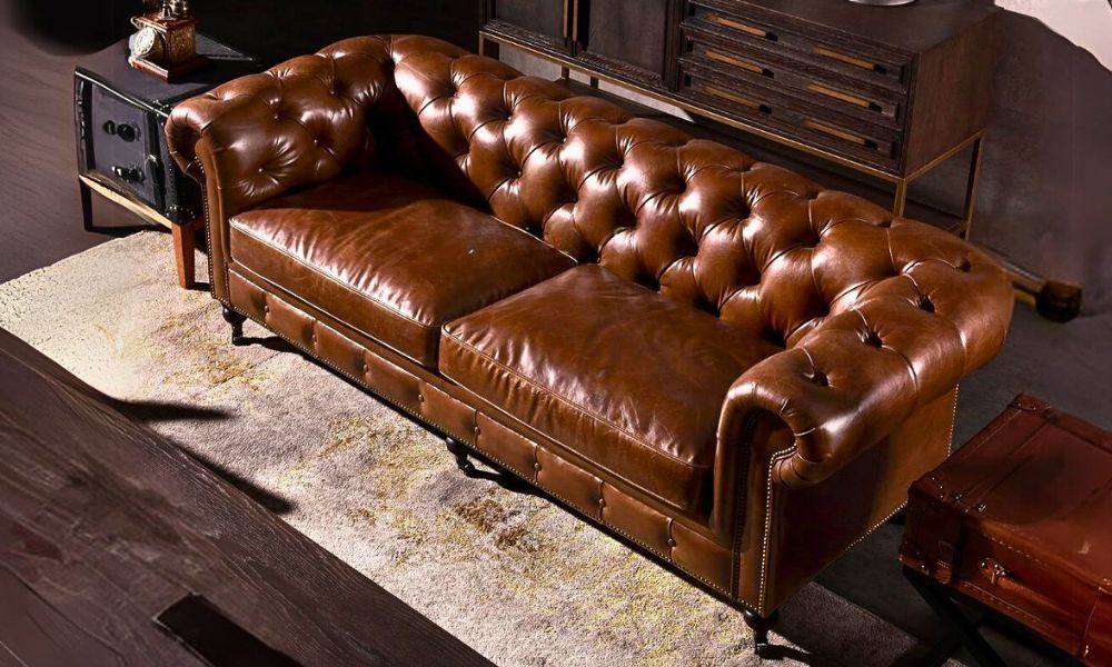 A luxury office sofa with brown leather 