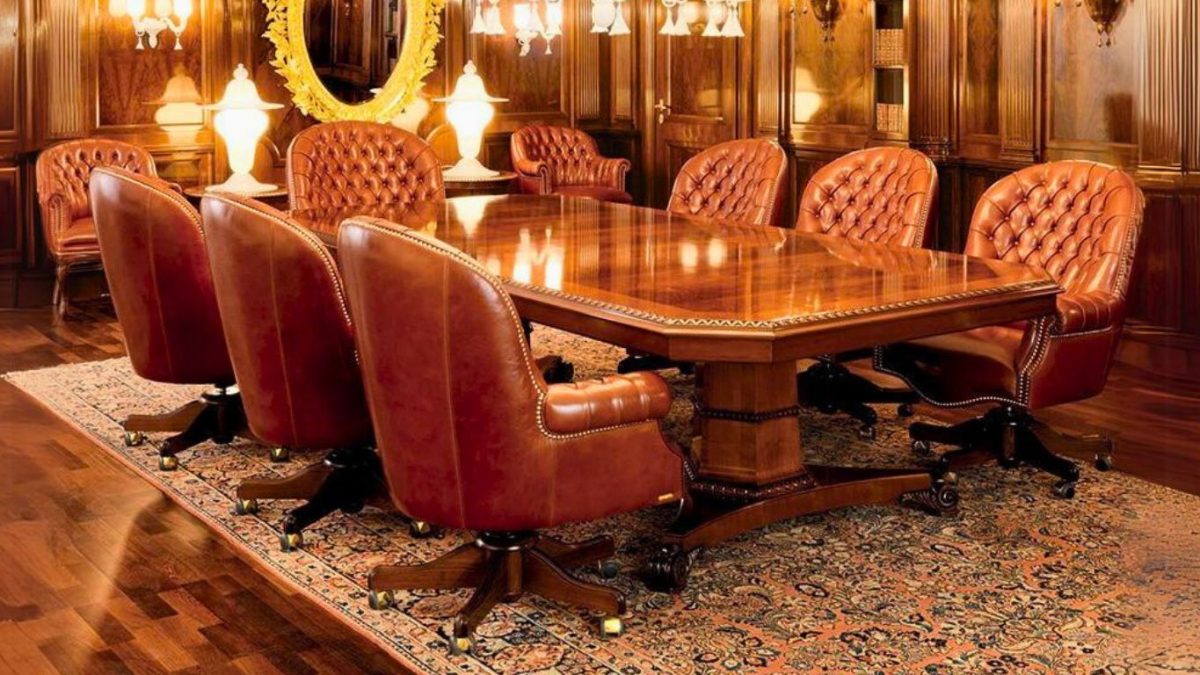 Luxury conference desk with leather conference chair