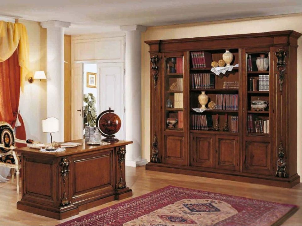 Classic office management desk and bookcase